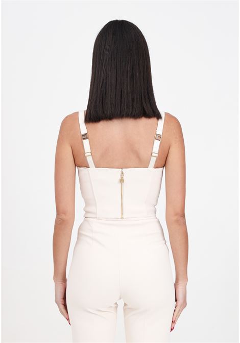 Women's butter-colored bustier top in stretch crepe with embroidery ELISABETTA FRANCHI | TO01041E2193